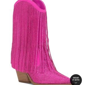 Jessica Simpson Pink Ankle Boots with Suede Texture and Pointed Toe